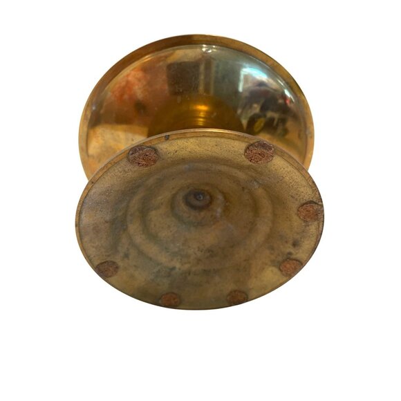 Brass Chamber Pillar Candle Holder Scroll Swirl Handle Colonial Style Vintage - Picture 4 of 7